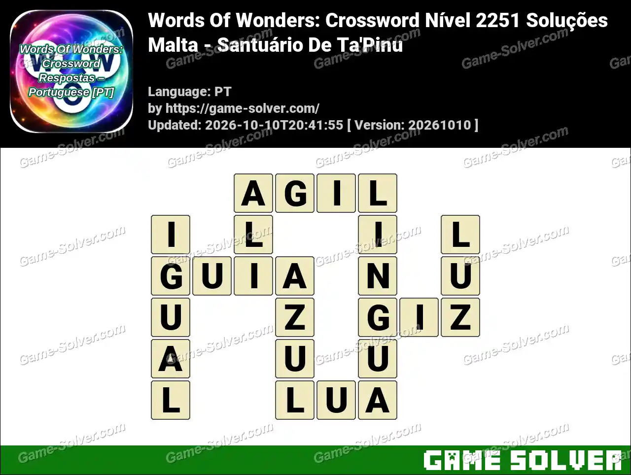 Words Of Wonders: Crossword Nível 2251 Soluções – Malta – Santuário De Ta’Pinu
